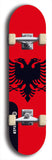 North American maple skateboard deck designed by underground artist BellyRash -- available in widths between 7.5 to 8.5 inches in both mellow concave and steep concave shapes. Artwork : 	Albania	flag skateboard deck																				