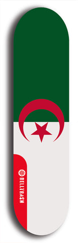 North American maple skateboard deck designed by underground artist BellyRash -- available in widths between 7.5 to 8.5 inches in both mellow concave and steep concave shapes. Artwork : 	Algeria	flag skateboard deck																				