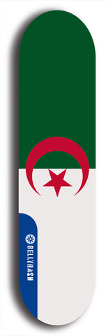 North American maple skateboard deck designed by underground artist BellyRash -- available in widths between 7.5 to 8.5 inches in both mellow concave and steep concave shapes. Artwork : 	Algeria	flag skateboard deck																				