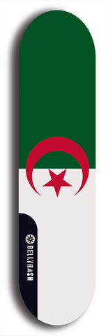 North American maple skateboard deck designed by underground artist BellyRash -- available in widths between 7.5 to 8.5 inches in both mellow concave and steep concave shapes. Artwork : 	Algeria	flag skateboard deck																				