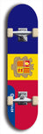 North American maple skateboard deck designed by underground artist BellyRash -- available in widths between 7.5 to 8.5 inches in both mellow concave and steep concave shapes. Artwork : 	Andorra	flag skateboard deck																				