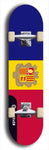 North American maple skateboard deck designed by underground artist BellyRash -- available in widths between 7.5 to 8.5 inches in both mellow concave and steep concave shapes. Artwork : 	Andorra	flag skateboard deck																				