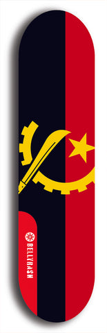 North American maple skateboard deck designed by underground artist BellyRash -- available in widths between 7.5 to 8.5 inches in both mellow concave and steep concave shapes. Artwork : 	Angola	flag skateboard deck																				