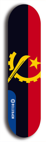 North American maple skateboard deck designed by underground artist BellyRash -- available in widths between 7.5 to 8.5 inches in both mellow concave and steep concave shapes. Artwork : 	Angola	flag skateboard deck																				