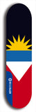 North American maple skateboard deck designed by underground artist BellyRash -- available in widths between 7.5 to 8.5 inches in both mellow concave and steep concave shapes. Artwork : 	Antigua and Barbuda	flag skateboard deck																				