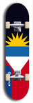 North American maple skateboard deck designed by underground artist BellyRash -- available in widths between 7.5 to 8.5 inches in both mellow concave and steep concave shapes. Artwork : 	Antigua and Barbuda	flag skateboard deck																				