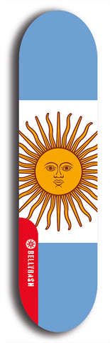 North American maple skateboard deck designed by underground artist BellyRash -- available in widths between 7.5 to 8.5 inches in both mellow concave and steep concave shapes. Artwork : 	Argentina	flag skateboard deck																				