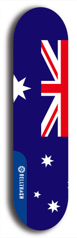 North American maple skateboard deck designed by underground artist BellyRash -- available in widths between 7.5 to 8.5 inches in both mellow concave and steep concave shapes. Artwork : 	Australia	flag skateboard deck																				