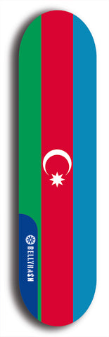 North American maple skateboard deck designed by underground artist BellyRash -- available in widths between 7.5 to 8.5 inches in both mellow concave and steep concave shapes. Artwork : 	Azerbaijan	flag skateboard deck																				