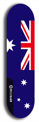 North American maple skateboard deck designed by underground artist BellyRash -- available in widths between 7.5 to 8.5 inches in both mellow concave and steep concave shapes. Artwork : 	Australia	flag skateboard deck																				