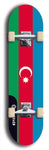 North American maple skateboard deck designed by underground artist BellyRash -- available in widths between 7.5 to 8.5 inches in both mellow concave and steep concave shapes. Artwork : 	Azerbaijan	flag skateboard deck																				