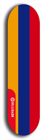 North American maple skateboard deck designed by underground artist BellyRash -- available in widths between 7.5 to 8.5 inches in both mellow concave and steep concave shapes. Artwork : 	Armenia	flag skateboard deck																				