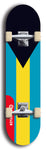 North American maple skateboard deck designed by underground artist BellyRash -- available in widths between 7.5 to 8.5 inches in both mellow concave and steep concave shapes. Artwork : 	Bahamas	flag skateboard deck																				