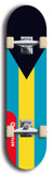 North American maple skateboard deck designed by underground artist BellyRash -- available in widths between 7.5 to 8.5 inches in both mellow concave and steep concave shapes. Artwork : 	Bahamas	flag skateboard deck																				