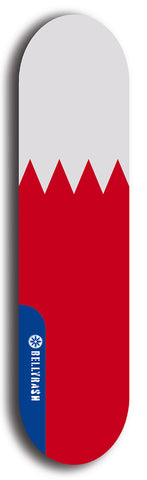 North American maple skateboard deck designed by underground artist BellyRash -- available in widths between 7.5 to 8.5 inches in both mellow concave and steep concave shapes. Artwork : 	Bahrain	flag skateboard deck																				