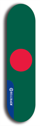 North American maple skateboard deck designed by underground artist BellyRash -- available in widths between 7.5 to 8.5 inches in both mellow concave and steep concave shapes. Artwork : 	Bangladesh	flag skateboard deck																				