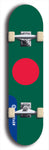 North American maple skateboard deck designed by underground artist BellyRash -- available in widths between 7.5 to 8.5 inches in both mellow concave and steep concave shapes. Artwork : 	Bangladesh	flag skateboard deck																				