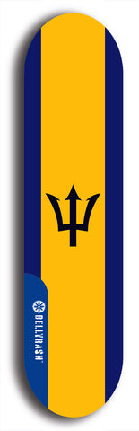 North American maple skateboard deck designed by underground artist BellyRash -- available in widths between 7.5 to 8.5 inches in both mellow concave and steep concave shapes. Artwork : 	Barbados	flag skateboard deck																				