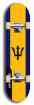 North American maple skateboard deck designed by underground artist BellyRash -- available in widths between 7.5 to 8.5 inches in both mellow concave and steep concave shapes. Artwork : 	Barbados	flag skateboard deck																				
