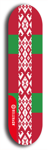 North American maple skateboard deck designed by underground artist BellyRash -- available in widths between 7.5 to 8.5 inches in both mellow concave and steep concave shapes. Artwork : 	Belarus	flag skateboard deck																				