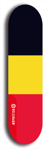 North American maple skateboard deck designed by underground artist BellyRash -- available in widths between 7.5 to 8.5 inches in both mellow concave and steep concave shapes. Artwork : 	Belgium	flag skateboard deck																				