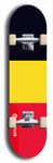 North American maple skateboard deck designed by underground artist BellyRash -- available in widths between 7.5 to 8.5 inches in both mellow concave and steep concave shapes. Artwork : 	Belgium	flag skateboard deck																				