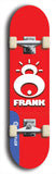 Limited edition, North American maple skateboard deck designed by underground artist BellyRash -- available in widths 7.5 to 8.5 inches in both mellow concave and steep concave shapes. Artwork: FRANK brand popsicle-shaped skateboard deck with large white FRANK logo on blue background