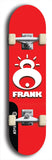 Limited edition, North American maple skateboard deck designed by underground artist BellyRash -- available in widths 7.5 to 8.5 inches in both mellow concave and steep concave shapes. Artwork: FRANK brand popsicle-shaped skateboard deck with large white FRANK logo on blue background