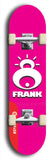 Limited edition, North American maple skateboard deck designed by underground artist BellyRash -- available in widths 7.5 to 8.5 inches in both mellow concave and steep concave shapes. Artwork: FRANK brand popsicle-shaped skateboard deck with large white FRANK logo on blue background