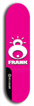 Limited edition, North American maple skateboard deck designed by underground artist BellyRash -- available in widths 7.5 to 8.5 inches in both mellow concave and steep concave shapes. Artwork: FRANK brand popsicle-shaped skateboard deck with large white FRANK logo on blue background