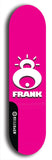 Limited edition, North American maple skateboard deck designed by underground artist BellyRash -- available in widths 7.5 to 8.5 inches in both mellow concave and steep concave shapes. Artwork: FRANK brand popsicle-shaped skateboard deck with large white FRANK logo on blue background