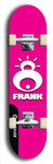 Limited edition, North American maple skateboard deck designed by underground artist BellyRash -- available in widths 7.5 to 8.5 inches in both mellow concave and steep concave shapes. Artwork: FRANK brand popsicle-shaped skateboard deck with large white FRANK logo on blue background