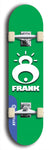 Limited edition, North American maple skateboard deck designed by underground artist BellyRash -- available in widths 7.5 to 8.5 inches in both mellow concave and steep concave shapes. Artwork: FRANK brand popsicle-shaped skateboard deck with large white FRANK logo on blue background