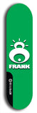 Limited edition, North American maple skateboard deck designed by underground artist BellyRash -- available in widths 7.5 to 8.5 inches in both mellow concave and steep concave shapes. Artwork: FRANK brand popsicle-shaped skateboard deck with large white FRANK logo on blue background