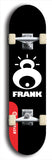 Limited edition, North American maple skateboard deck designed by underground artist BellyRash -- available in widths 7.5 to 8.5 inches in both mellow concave and steep concave shapes. Artwork: FRANK brand popsicle-shaped skateboard deck with large white FRANK logo on blue background