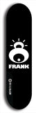 Limited edition, North American maple skateboard deck designed by underground artist BellyRash -- available in widths 7.5 to 8.5 inches in both mellow concave and steep concave shapes. Artwork: FRANK brand popsicle-shaped skateboard deck with large white FRANK logo on blue background