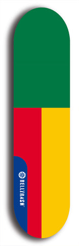 North American maple skateboard deck designed by underground artist BellyRash -- available in widths between 7.5 to 8.5 inches in both mellow concave and steep concave shapes. Artwork : 	Benin	flag skateboard deck																				