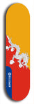 North American maple skateboard deck designed by underground artist BellyRash -- available in widths between 7.5 to 8.5 inches in both mellow concave and steep concave shapes. Artwork : 	Bhutan	flag skateboard deck																				