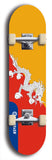 North American maple skateboard deck designed by underground artist BellyRash -- available in widths between 7.5 to 8.5 inches in both mellow concave and steep concave shapes. Artwork : 	Bhutan	flag skateboard deck																				