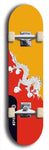 North American maple skateboard deck designed by underground artist BellyRash -- available in widths between 7.5 to 8.5 inches in both mellow concave and steep concave shapes. Artwork : 	Bhutan	flag skateboard deck																				