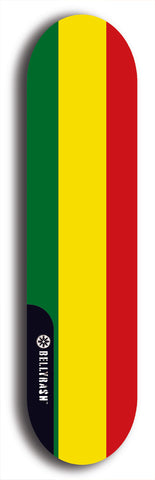 North American maple skateboard deck designed by underground artist BellyRash -- available in widths between 7.5 to 8.5 inches in both mellow concave and steep concave shapes. Artwork : 	Bolivia	flag skateboard deck																				