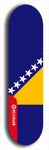 North American maple skateboard deck designed by underground artist BellyRash -- available in widths between 7.5 to 8.5 inches in both mellow concave and steep concave shapes. Artwork : 	Bosnia and Herzegovina	flag skateboard deck																				