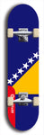 North American maple skateboard deck designed by underground artist BellyRash -- available in widths between 7.5 to 8.5 inches in both mellow concave and steep concave shapes. Artwork : 	Bosnia and Herzegovina	flag skateboard deck																				
