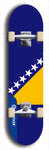 North American maple skateboard deck designed by underground artist BellyRash -- available in widths between 7.5 to 8.5 inches in both mellow concave and steep concave shapes. Artwork : 	Bosnia and Herzegovina	flag skateboard deck																				