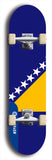 North American maple skateboard deck designed by underground artist BellyRash -- available in widths between 7.5 to 8.5 inches in both mellow concave and steep concave shapes. Artwork : 	Bosnia and Herzegovina	flag skateboard deck																				