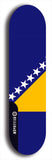 North American maple skateboard deck designed by underground artist BellyRash -- available in widths between 7.5 to 8.5 inches in both mellow concave and steep concave shapes. Artwork : 	Bosnia and Herzegovina	flag skateboard deck																				