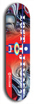 North American maple skateboard deck designed by underground artist BellyRash -- available in widths between 7.5 to 8.5 inches in both mellow concave and steep concave shapes. Artwork: Lost Jimmy skateboard deck red logo without trucks and wheels.