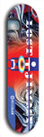 North American maple skateboard deck designed by underground artist BellyRash -- available in widths between 7.5 to 8.5 inches in both mellow concave and steep concave shapes. Artwork: Lost Jimmy skateboard deck blue logo without trucks and wheels. 