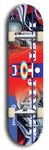 North American maple skateboard deck designed by underground artist BellyRash -- available in widths between 7.5 to 8.5 inches in both mellow concave and steep concave shapes. Artwork: Lost Jimmy skateboard deck blue logo without trucks and wheels. 