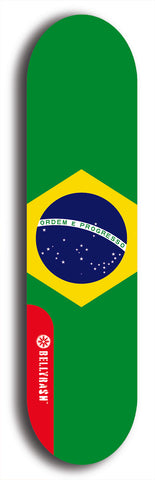 North American maple skateboard deck designed by underground artist BellyRash -- available in widths between 7.5 to 8.5 inches in both mellow concave and steep concave shapes. Artwork : 	Brazil	flag skateboard deck																				